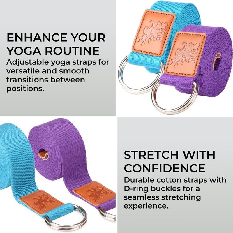 H&S Yoga Straps for Pilates & Gym Workouts - 1.85 and 2.45m Adjustable Strap for Yoga Stretching & Exercise - Extra Long Cotton Belts for Gymnastics Equipment for Home - Image 2